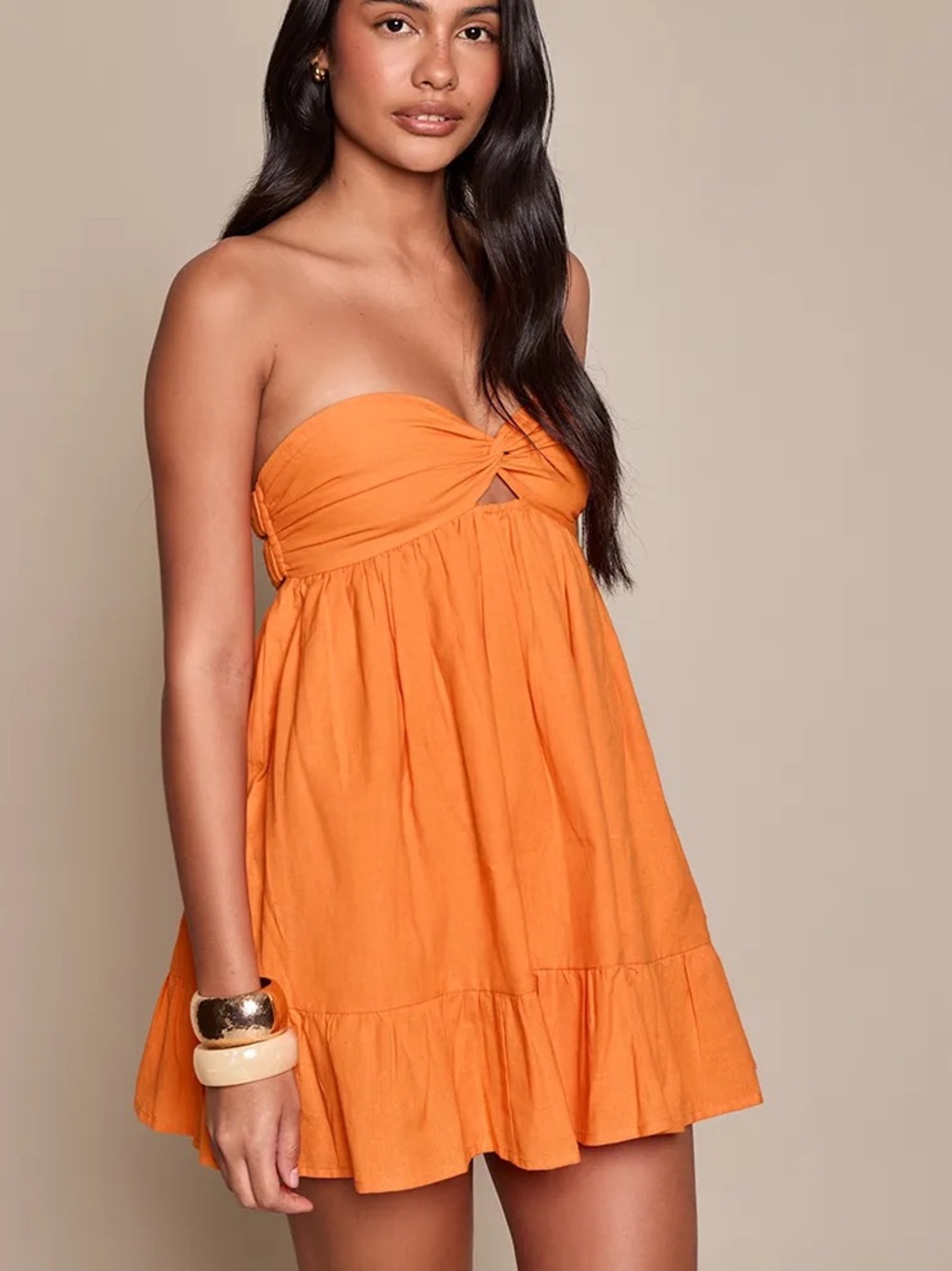 Etiquette Clothiers Orange Strapless Ruffle Sundress